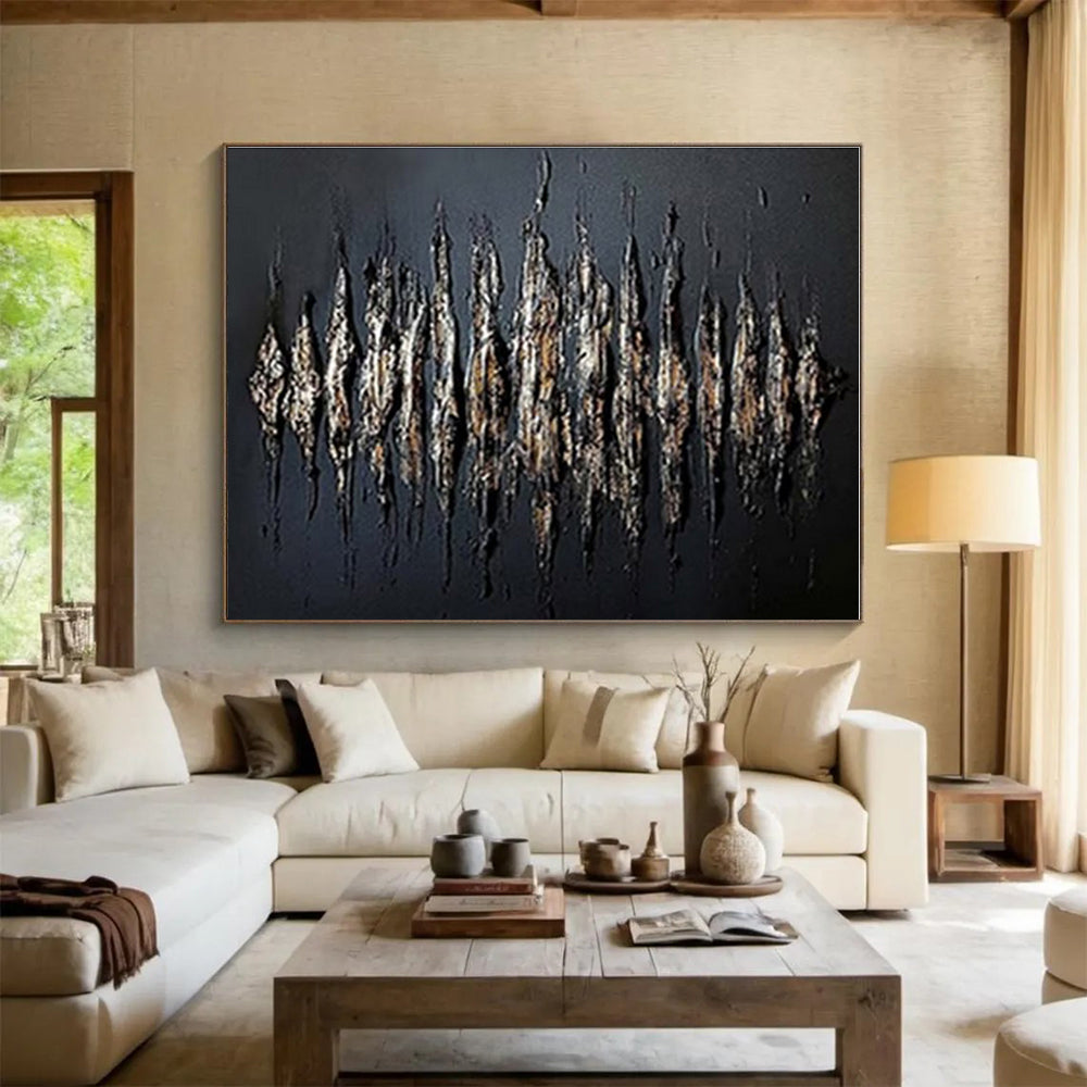 Black, Gold Textured Abstract Acrylic Painting WB032