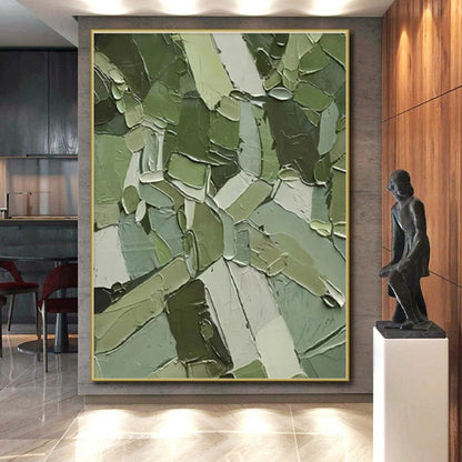 Unique Abstract Art Green Geometric Abstract, Large Contemporary Wall Art HS342