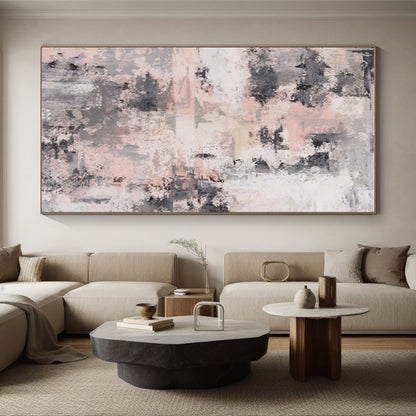 Handmade Art Pink, Gray & Black Textured Abstract, Minimalist Canvas Art HS293