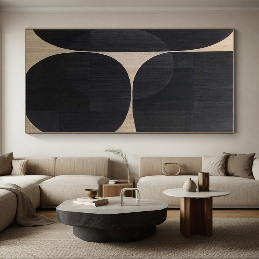 Handmade Art Geometric Black and Beige Large Contemporary Wall Art - Modern Art Acrylic HS506