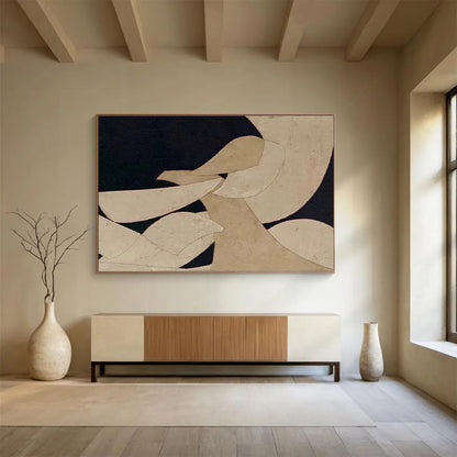 Big Size Beige and Black Geometric Abstract Art WB223