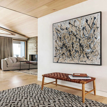 Acrylic Modern Art Paintings: Black Beige and White Splatter Abstract Painting WB364