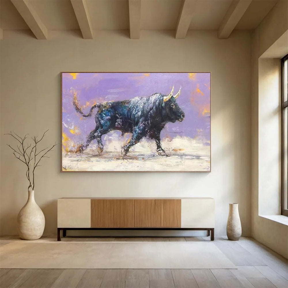 Blue, Black, Multicolor Abstract Bull Art For Sale WB403