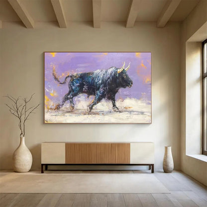 Blue, Black, Multicolor Abstract Bull Art For Sale WB403