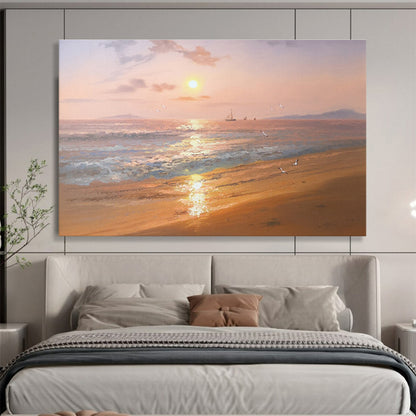 Horizontal Peach and Blue Coastal Realistic Painting WB235