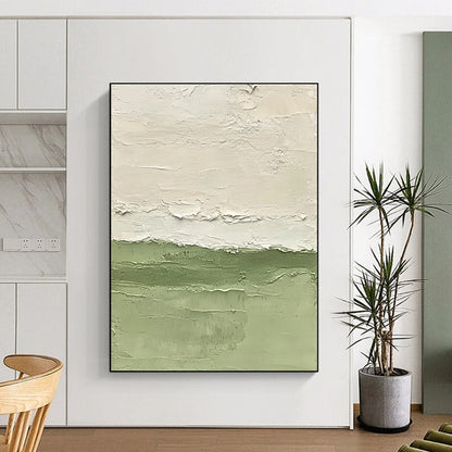 Hand Painting Green and White Textured Minimalist Abstract Art HS190