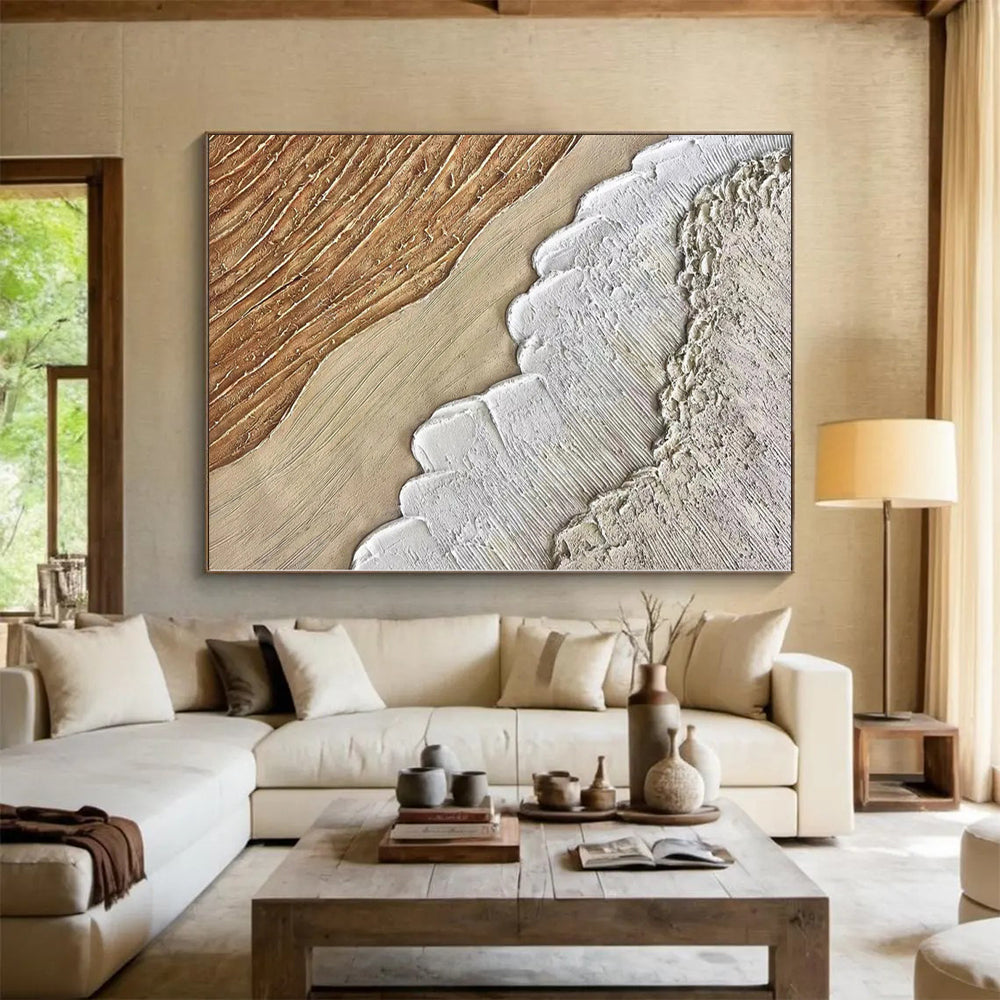 Hand-Painted Beige, Brown, and White Textured Layered Abstract Painting For Sale HS013
