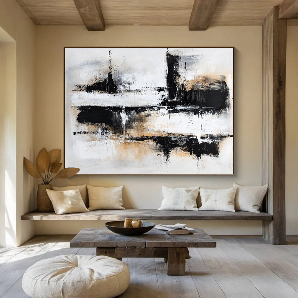 Contemporary Abstract Art with Black, White and Beige Colors, Urban Abstract Theme WB306