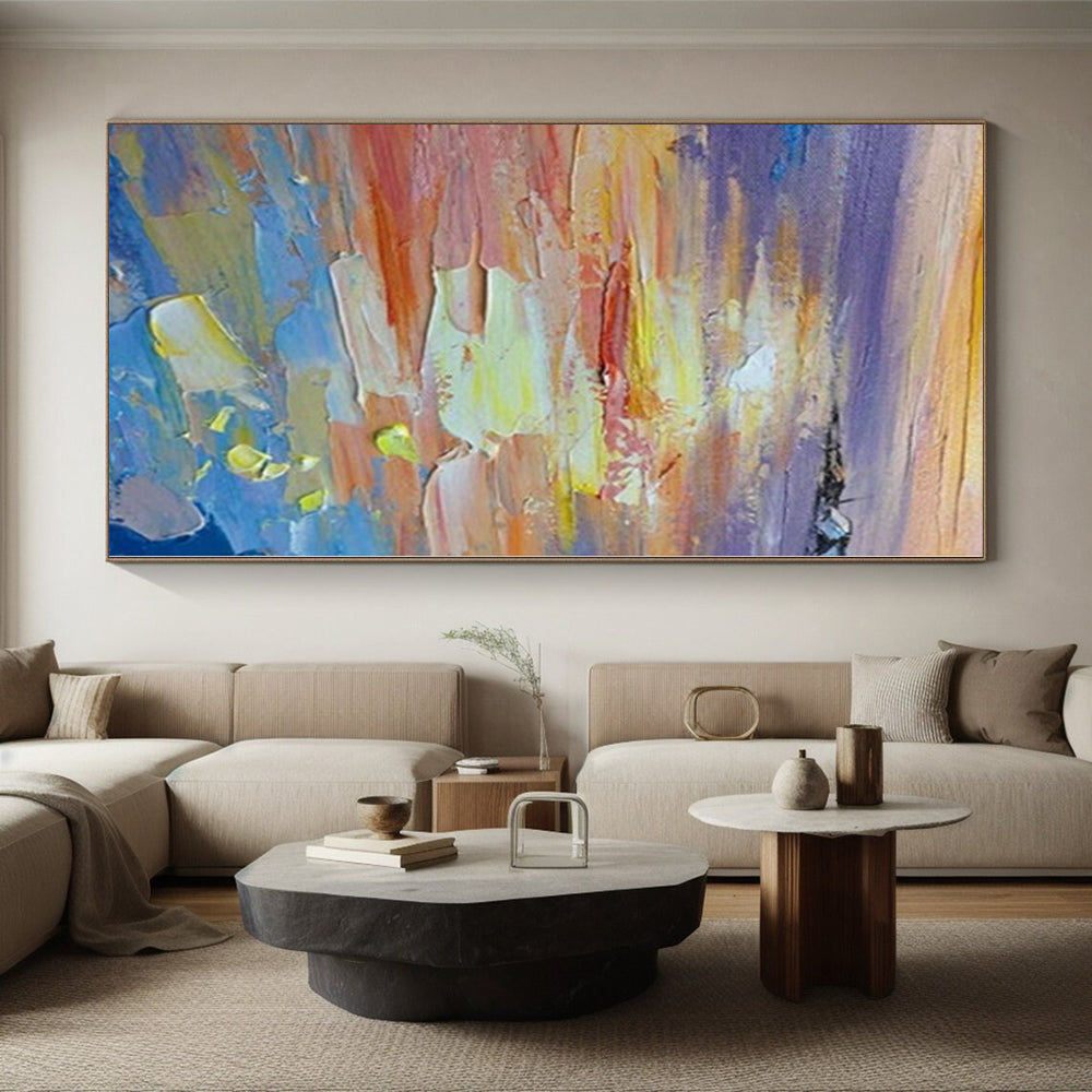 Hand-Painted Multicolor Abstract Impasto Sunset Painting For Sale HS017