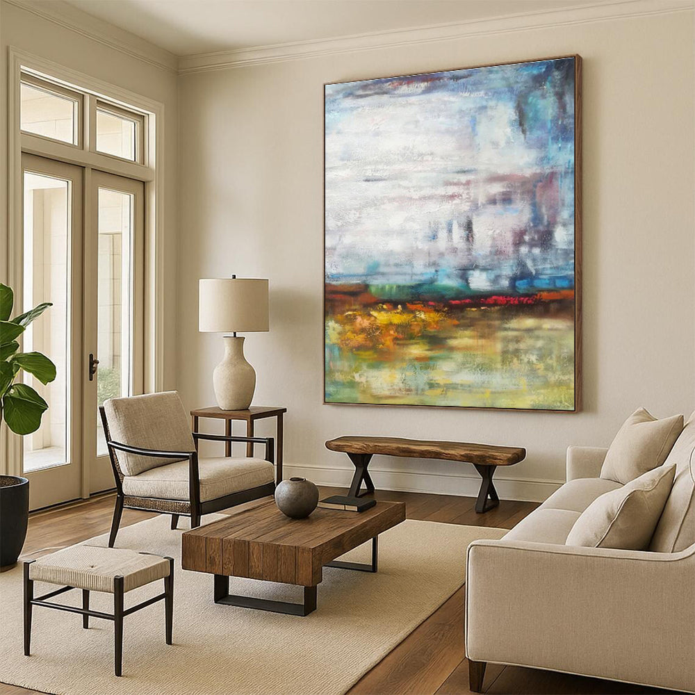 Blue, Green, Yellow Abstract Landscape Art For Living Room and Sunroom WS465