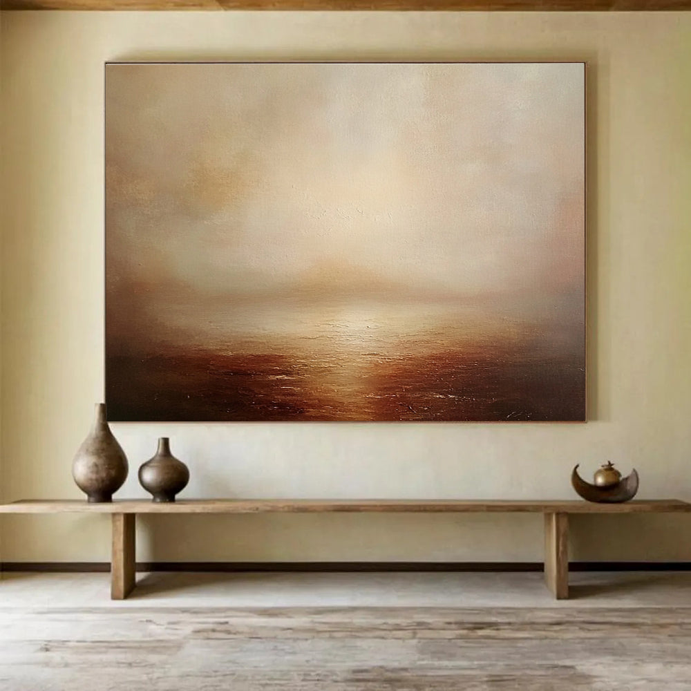 Contemporary Abstract Art with Beige, Brown and Light Orange Colors, Misty Sea Theme WB316