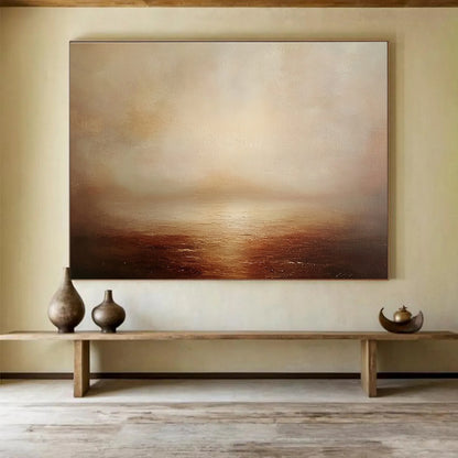 Contemporary Abstract Art with Beige, Brown and Light Orange Colors, Misty Sea Theme WB316