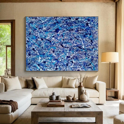 Cool Abstract Paintings Blue, White, and Black Splatter Abstract Art HS605
