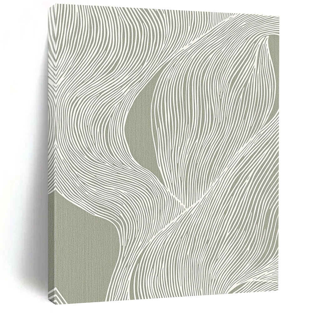 Hand Painted Art Green and White Linear Abstract Art HS192