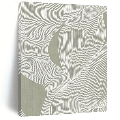 Hand Painted Art Green and White Linear Abstract Art HS192