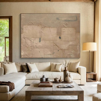 Minimalist Canvas Art Beige & Gray Textured Abstract, Handmade Art HS257