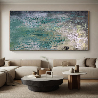 Hand Painted Art with Textured Teal, Gray, Beige - Cool Abstract Paintings for House HS504
