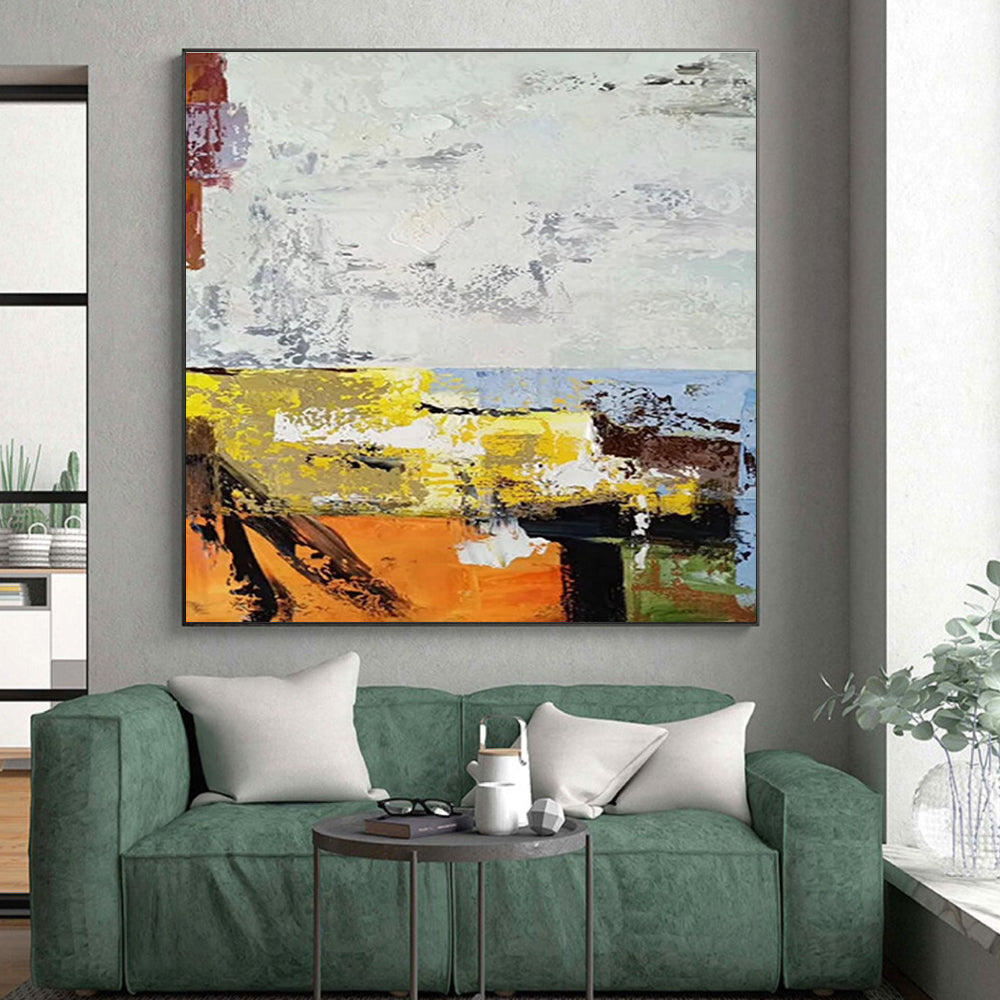 Giant Canvas Art White, Yellow & Orange Abstract, Oversized Abstract Wall Art HS206
