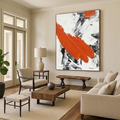 Handmade Art Cool Abstract Paintings with Orange, Black, White Textured Brushstrokes - Acrylic Modern Art Painting HS525