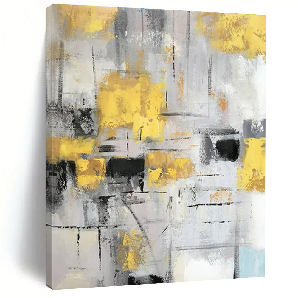Unique Abstract Art Yellow, Gray, and Black Textured Abstract Art HS749