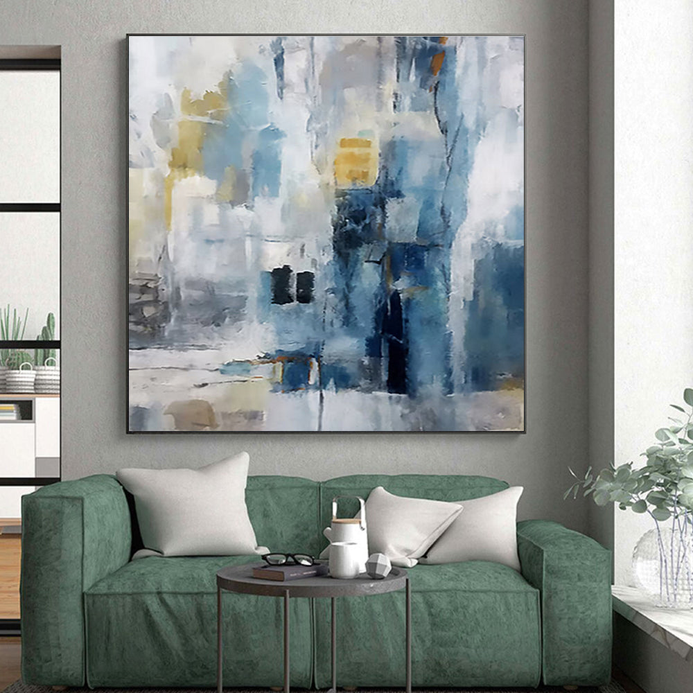 Gaint Canvas Art Blue & Yellow Textured Abstract, Oversized Abstract Wall Art HS446