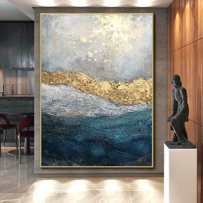 Hand Painting Gold Accent Ocean Abstract Art HS172