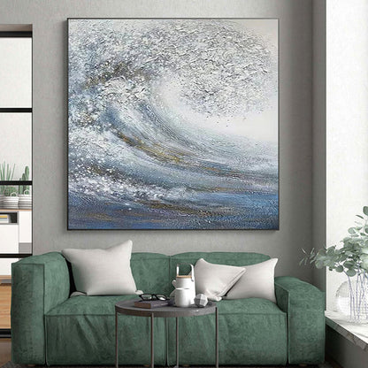 Hand Painted Art Blue & White Textured Wave Abstract, Acrylic Modern Art Painting HS258