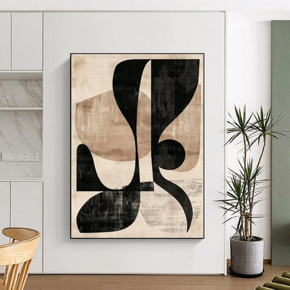 Unique Abstract Art Black & Beige Geometric Abstract, Large Contemporary Wall Art HS433