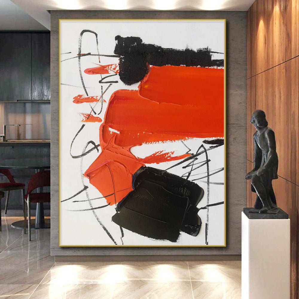 Modern Art Acrylic with Orange, Black and White Colors, Bold Abstract Theme HS477