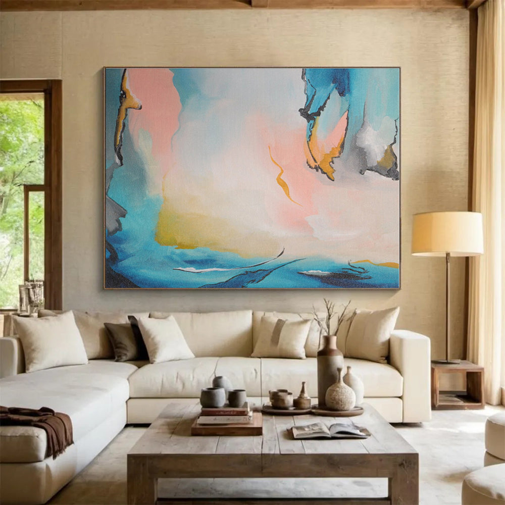 Blue, Pink, Yellow Abstract Fluid Acrylic Painting WB018