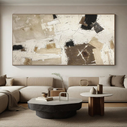 Hand Painted Art Beige & Black Textured Abstract, Acrylic Modern Art Paintings HS320