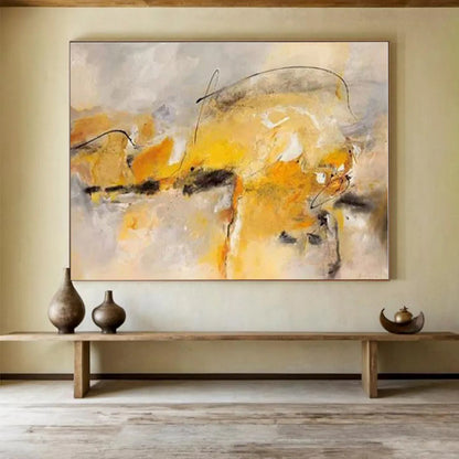 Huge Size Yellow, Gray and Black Abstract Expressionist Painting WB103