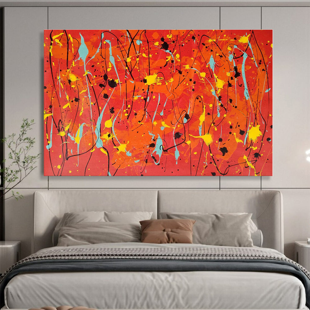 Large Size Orange, Yellow and Blue Abstract Splatter Painting WB075