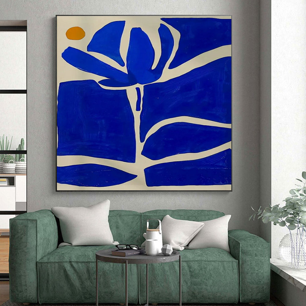 Hand Painted Art Blue and Orange Floral Abstract Art HS601