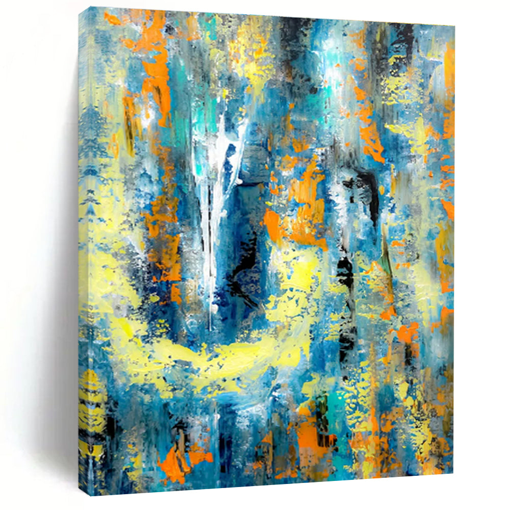 Cool Abstract Paintings Blue, Yellow, and Orange Dynamic Abstract Art HS729