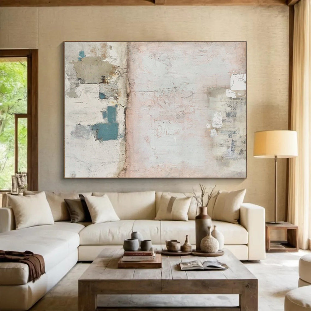 Hand-Painted Pink & Blue Textured Abstract, Acrylic Modern Art Painting HS307