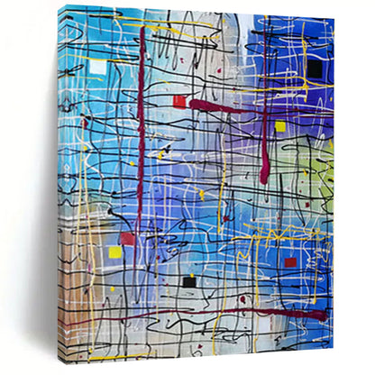Unique Abstract Paintings Blue and Multicolor Line Abstract Painting For Sale HS099