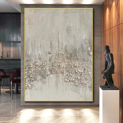 Hand-Painted Beige & Gray Textured Abstract Cityscape Art HS371