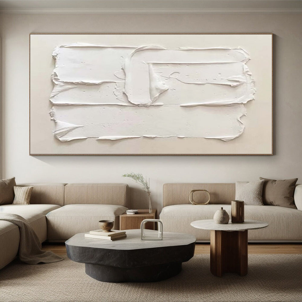 Unique Abstract Art White Textured Abstract, Large Contemporary Wall Art HS326