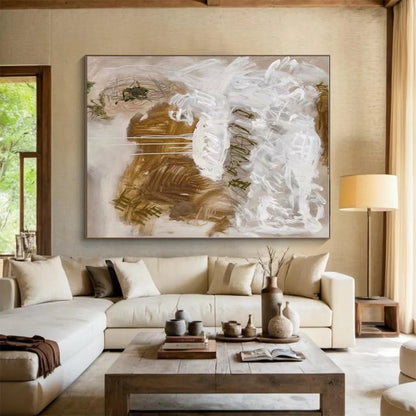 Acrylic Modern Art Paintings Brown, White, and Green Abstract Art HS675