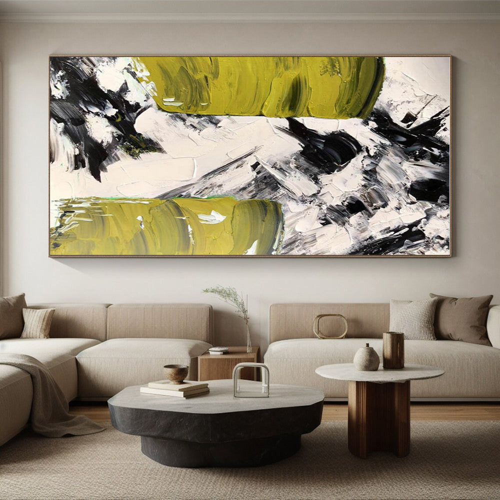 Big Painting Green, Black & White Textured Abstract Architectural Art HS395