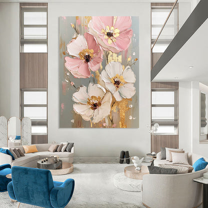 Pink, White, Gold Abstract Floral Art For Bedroom and Dining Room WS437