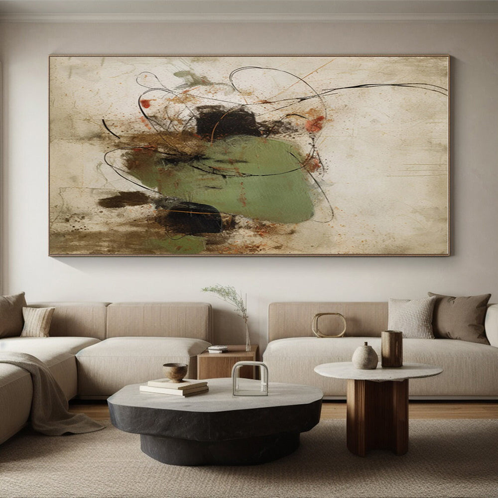 Gaint Canvas Art with Green, Black, Brown and Red Colors, Abstract Dynamic Theme HS500