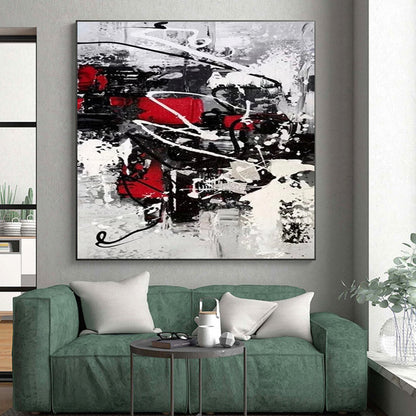 Hand-Painted Red, Black & White Gestural Abstract, Acrylic Modern Art Painting HS270
