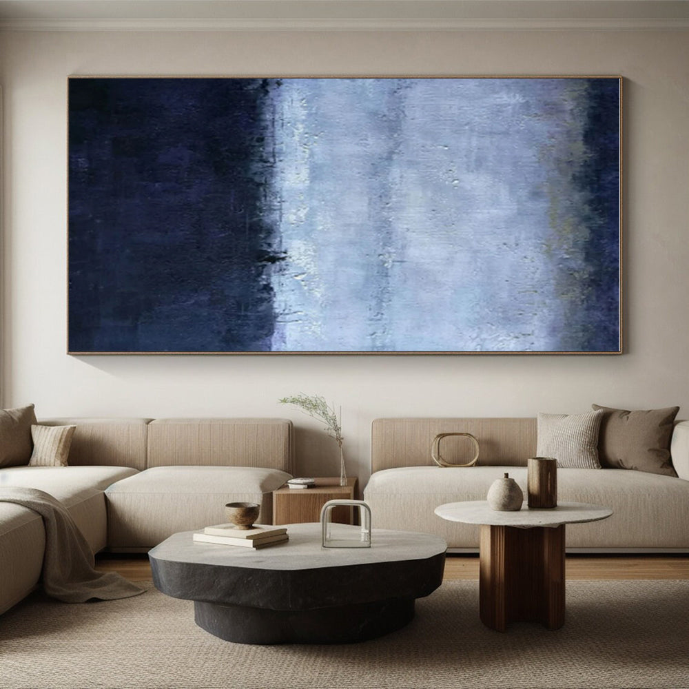 Large Contemporary Wall Art Blue and Gray Textured Abstract Landscape HS612
