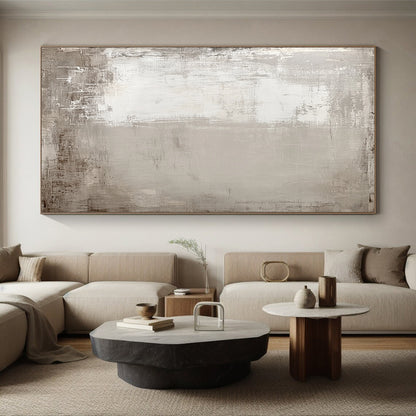 Hand Painted Art Neutral Gray and White Textured Minimalist Abstract Art HS183
