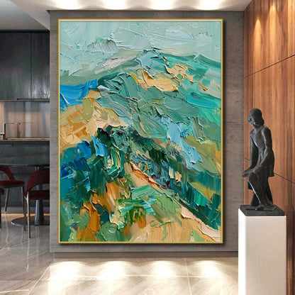 Acrylic Modern Art Paintings Teal, Green, and Beige Textured Abstract Painting On Canvas HS790