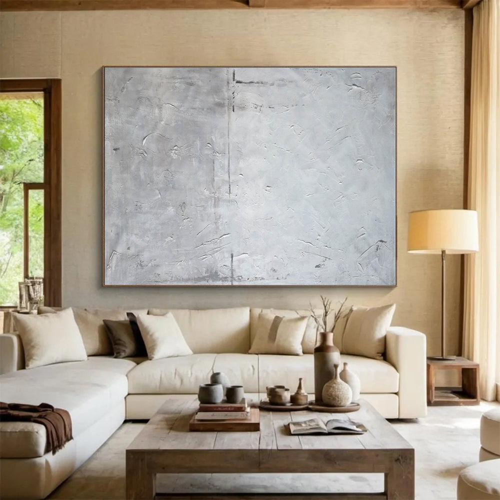 Big Size Gray and White Abstract Textured Painting WB149
