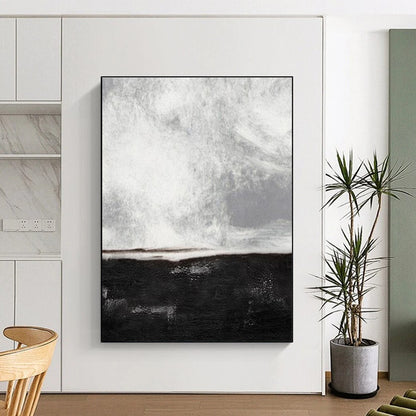 Large Contemporary Wall Art Black and White Textured Abstract Art HS706