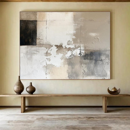 Big Size Beige, Gray and Black Abstract Textured Painting WB111